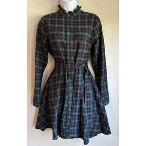Kiel James Patrick Cozy Cabin Flannel Plaid Dress M Adirondack Mini Preppy Tie
